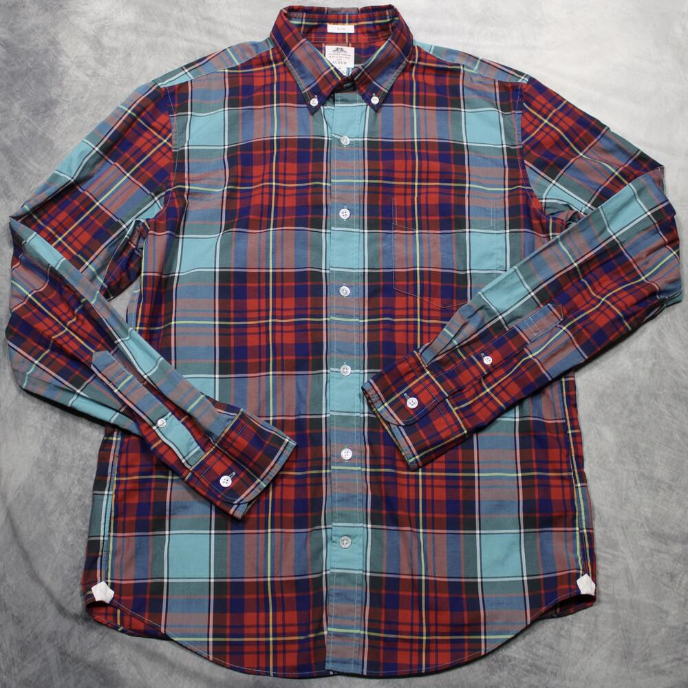 J.Crew Thomas Mason Shirt Mens Medium Plaid Slim Button Down Long Sleeve